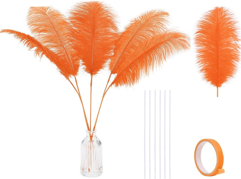 Holmgren Orange Ostrich Feathers Bulk - 20pcs Making Kit 22 Inch Ostrich Feathers for Vase, Floral Arrangement, Wedding Party Centerpieces and Halloween Home Decor (Orange) - Image 1
